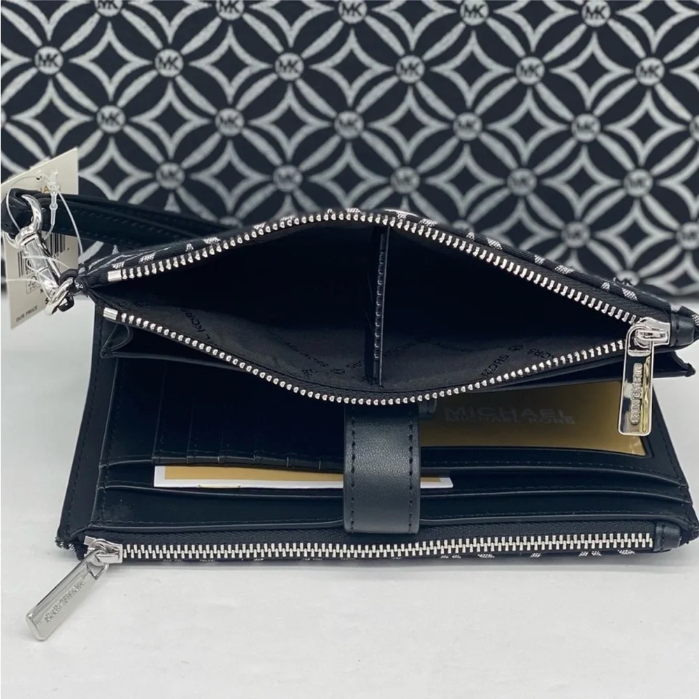 Michael Kors Black and Silver Patterned Wristlet Wallet Phone Case